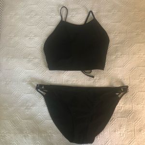 AERIE CROP bikini tie back BLACK NEW